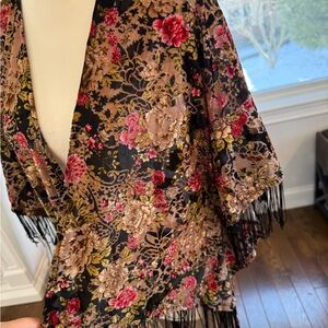 Mauve Beautiful Burnout Velvet Floral Fringe Women's Kimono